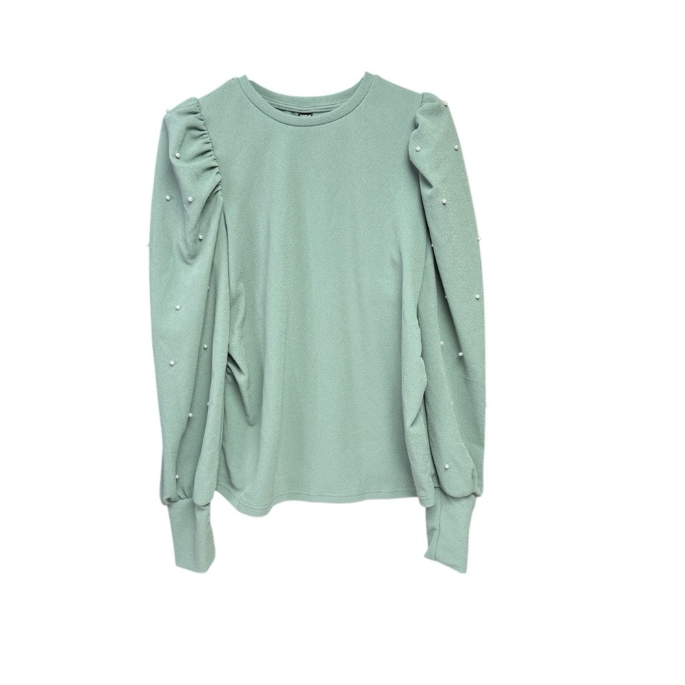 SHEIN Light Green Long Sleeve Top with Pearl Detail size small